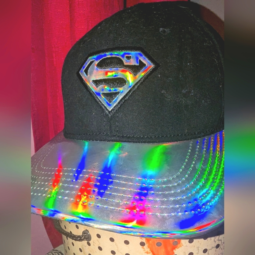 Black Superman Cap with Holographic Brim